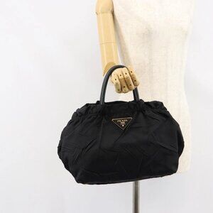PRADA Hand Bag Nylon Leather Black Gold